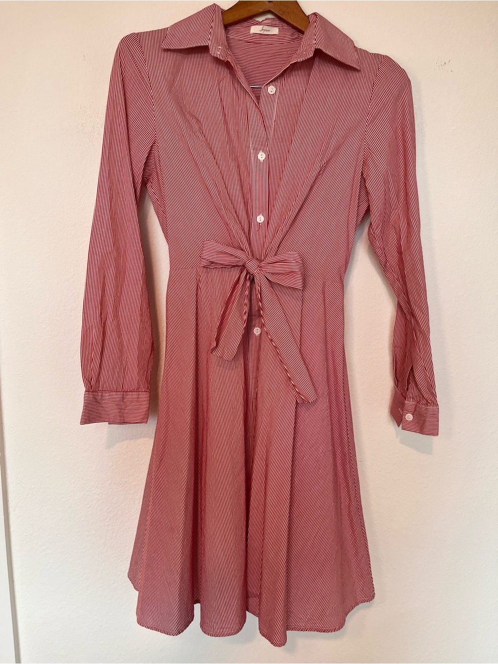 Soprano Pin Striped Tie-Waist Long Sleeve Dress